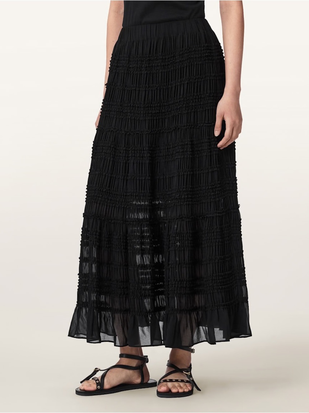 ALLSAINTS Lotus Shirred Maxi Skirt Black UK 4 / US WOMEN’s 0 NWOT
